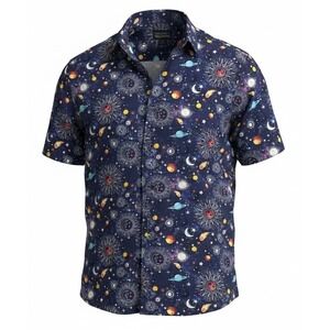 CREMIEUX PREMIUM DENIM XLT Space Celestial Print Short Sleeve Button Up Shirt